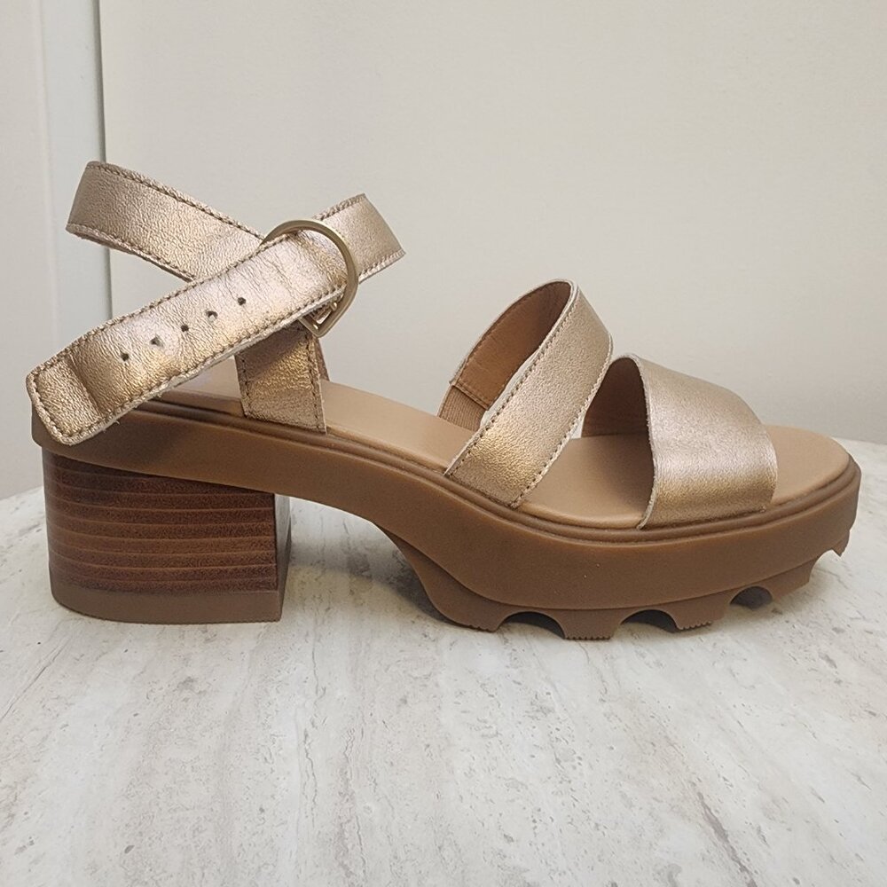Sorel Womens Joanie Block-Heel Lug- Warm Gold, Gum 2 11M - A041 - Picture 2 of 9